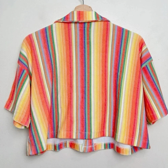 Chaser Womens Size Xsmall Rainbow Multistripe Cropped Terry Button Shirt - Picture 10 of 10